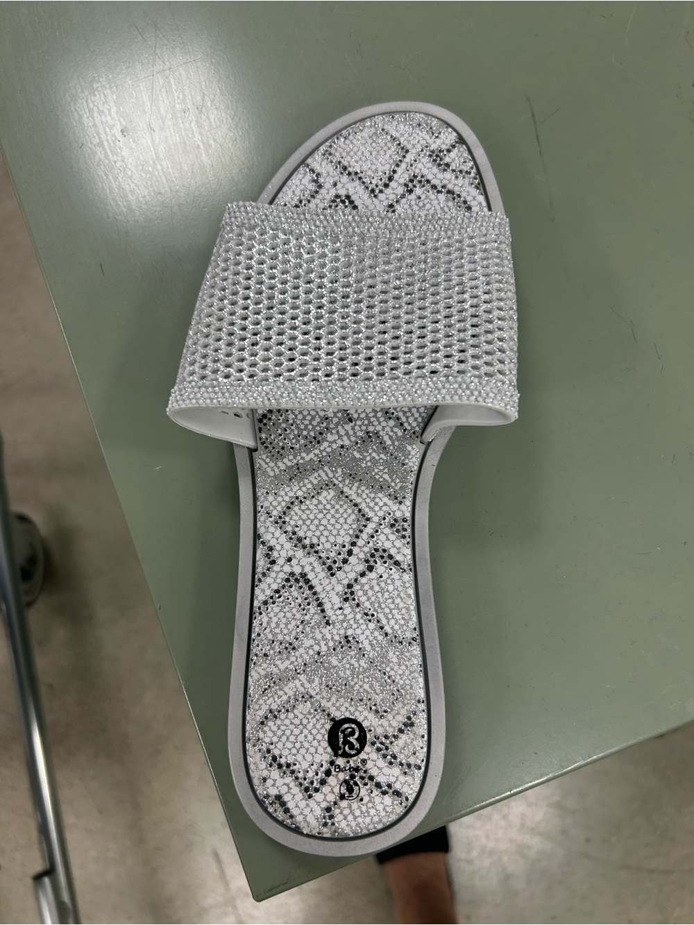 Silver Rhinestone Slide Sandal with Snakeskin Footbed
